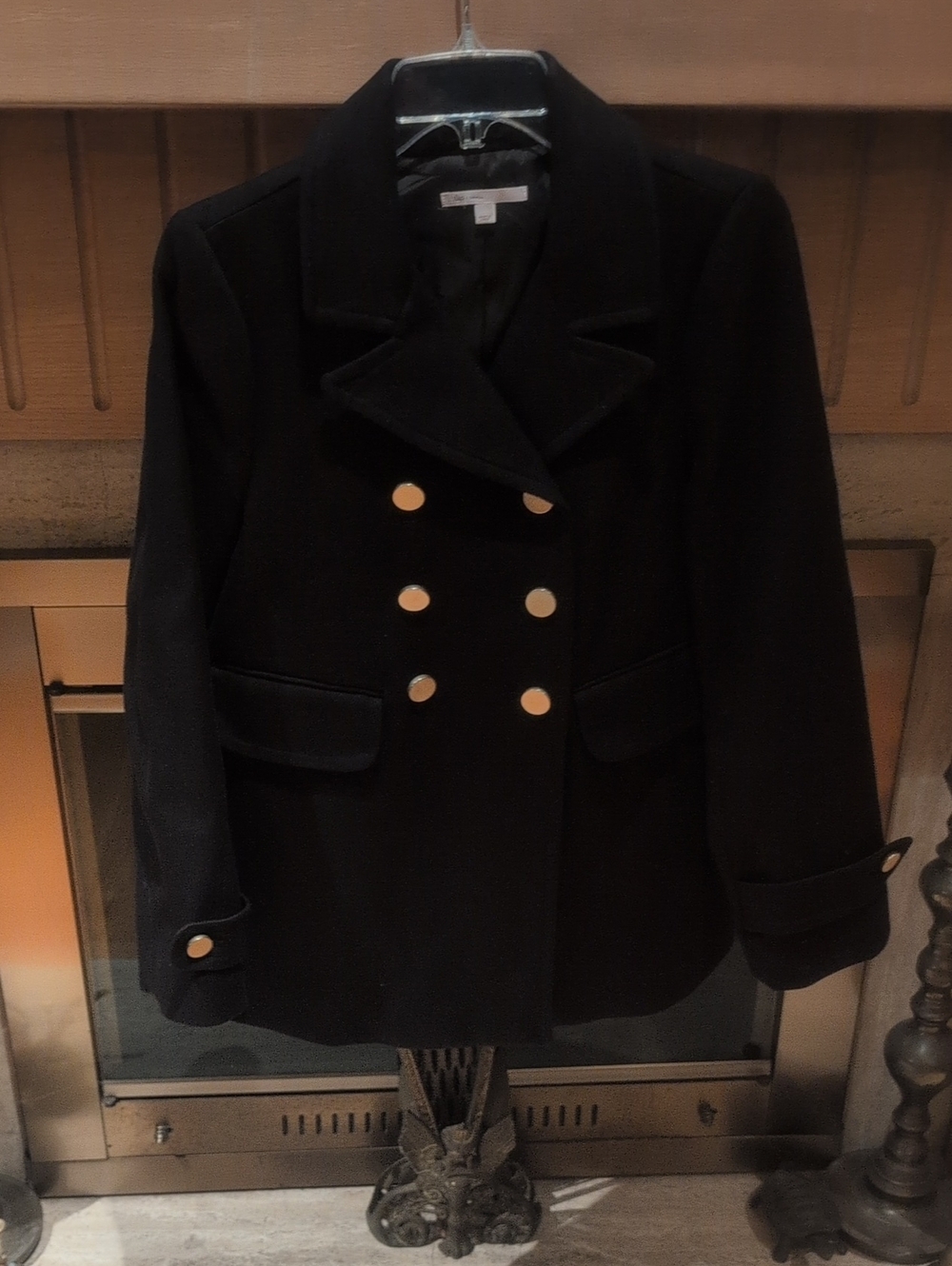 GAP Black Double-Breasted Peacoat with Gold Buttons